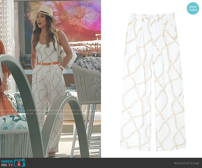 Anine Bing Carrie Chain-Link Printed Wide-Leg Pants worn by Taleen Marie (Taleen Marie) on The Real Housewives of Dubai